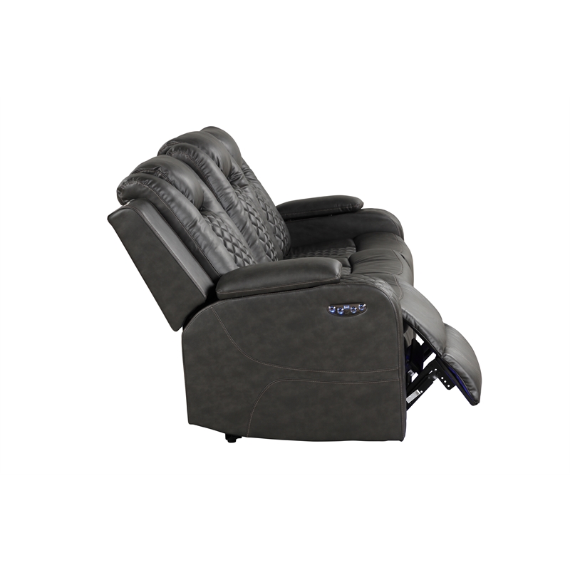 Benz LED & Power Recliner 2 PC Made With Faux Leather in Gray