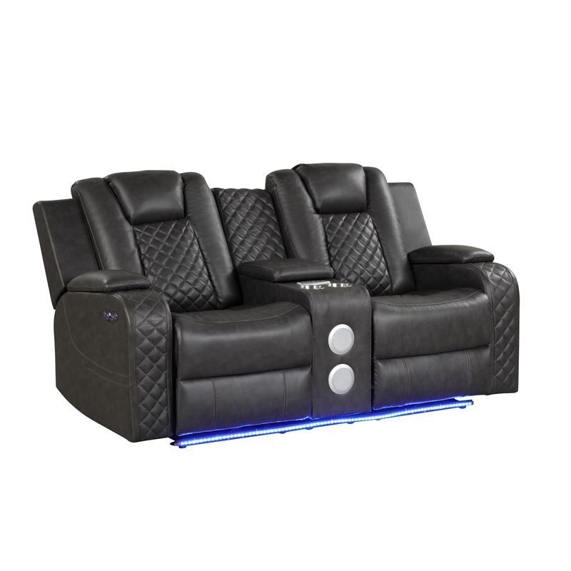 Benz LED & Power Recliner 2 PC Made With Faux Leather in Gray