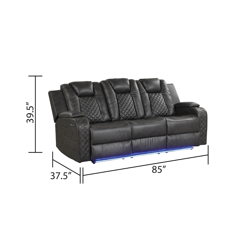 Benz LED & Power Recliner 2 PC Made With Faux Leather in Gray