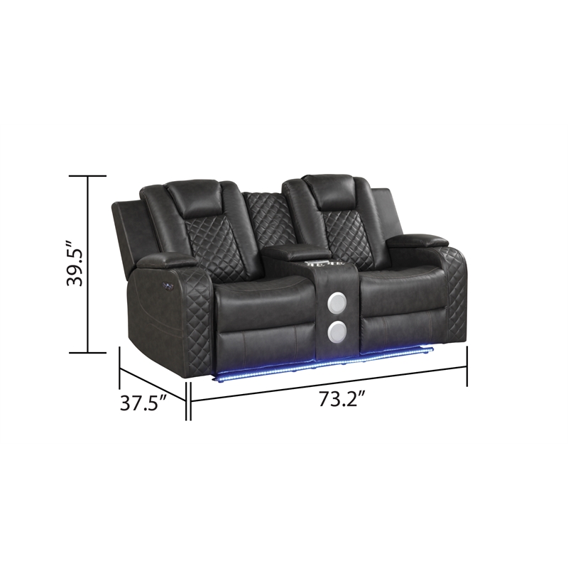Benz LED & Power Recliner 2 PC Made With Faux Leather in Gray