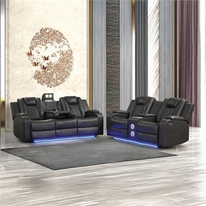 Benz LED & Power Recliner 2 PC Made With Faux Leather in Gray