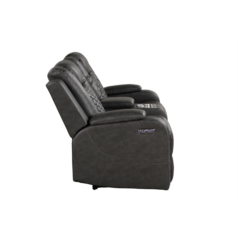 Benz LED & Power Recliner 2 PC Made With Faux Leather in Gray