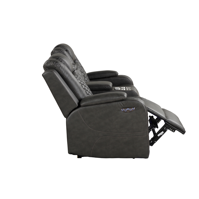 Benz LED & Power Recliner 2 PC Made With Faux Leather in Gray