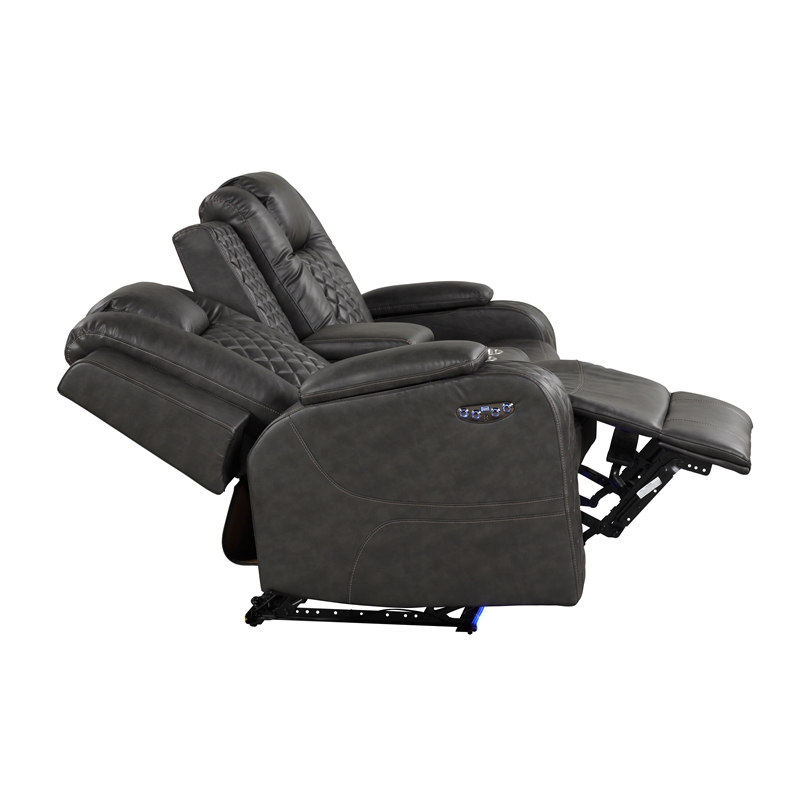 Benz LED & Power Recliner 2 PC Made With Faux Leather in Gray