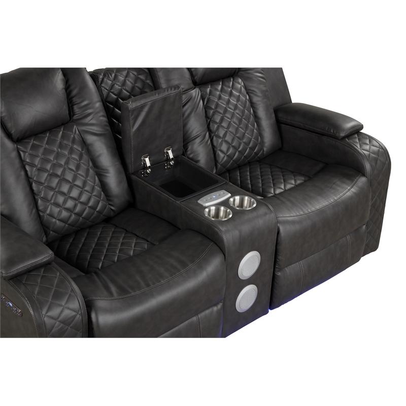 Benz LED & Power Recliner 2 PC Made With Faux Leather in Gray