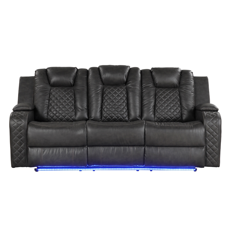 Benz LED & Power Recliner 2 PC Made With Faux Leather in Gray