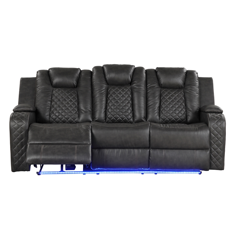 Benz LED & Power Recliner 2 PC Made With Faux Leather in Gray