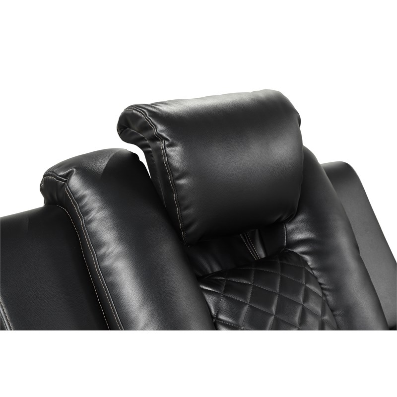 Benz LED & Power Recliner 3 PC Made With Faux Leather in Black
