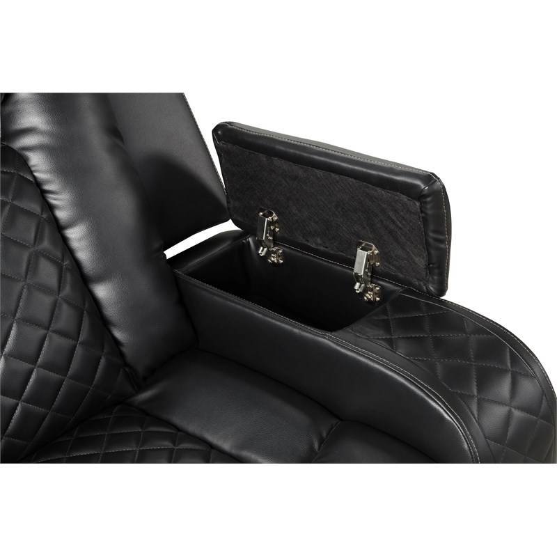 Benz LED & Power Recliner 3 PC Made With Faux Leather in Black