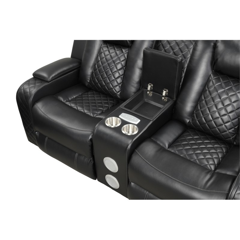 Benz LED & Power Recliner 3 PC Made With Faux Leather in Black