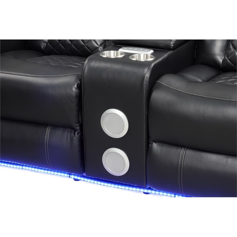 Benz LED & Power Recliner 3 PC Made With Faux Leather in Black