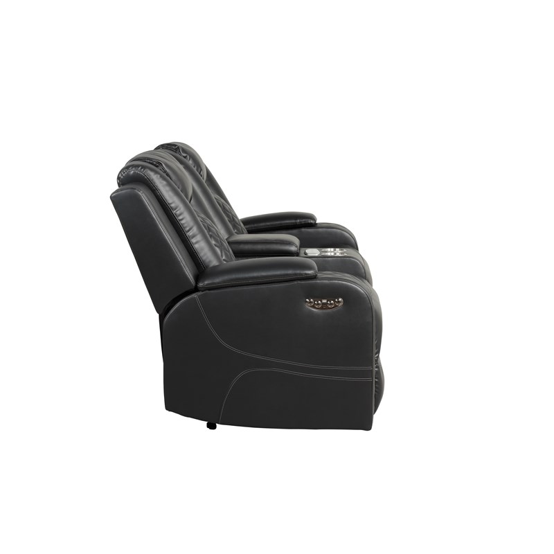 Benz LED & Power Recliner 3 PC Made With Faux Leather in Black