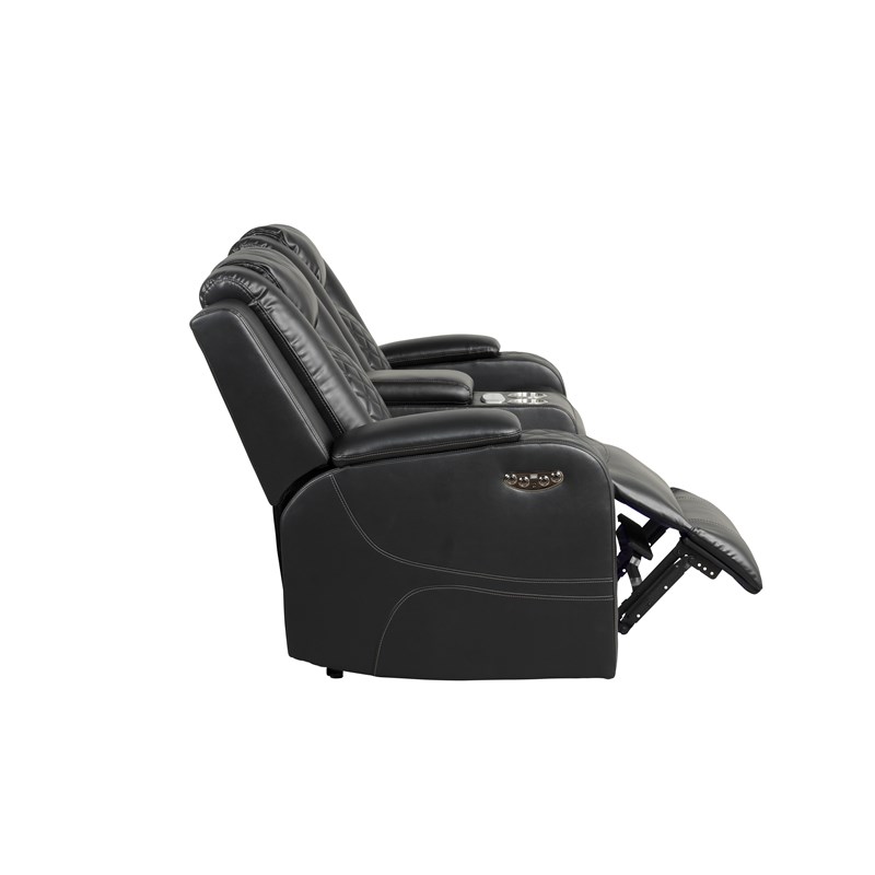 Benz LED & Power Recliner 3 PC Made With Faux Leather in Black