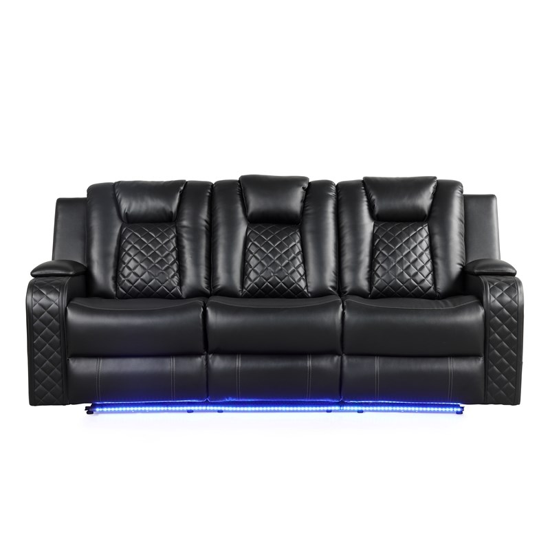 Benz LED & Power Recliner 3 PC Made With Faux Leather in Black