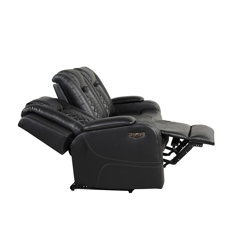 Benz LED & Power Recliner 3 PC Made With Faux Leather in Black