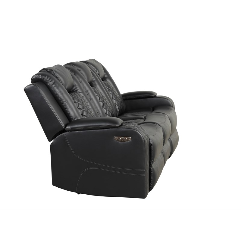 Benz LED & Power Recliner 3 PC Made With Faux Leather in Black