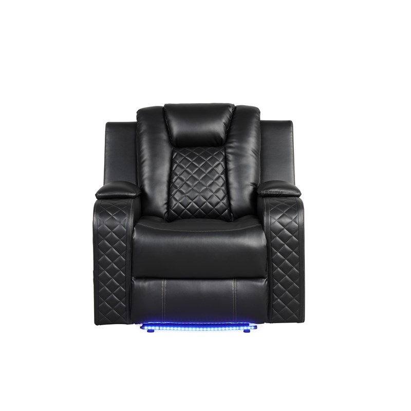 Benz LED & Power Recliner 3 PC Made With Faux Leather in Black