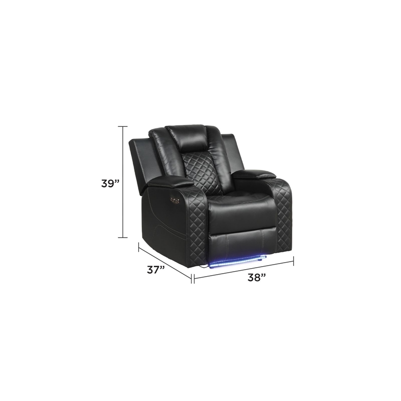 Benz LED & Power Recliner 3 PC Made With Faux Leather in Black