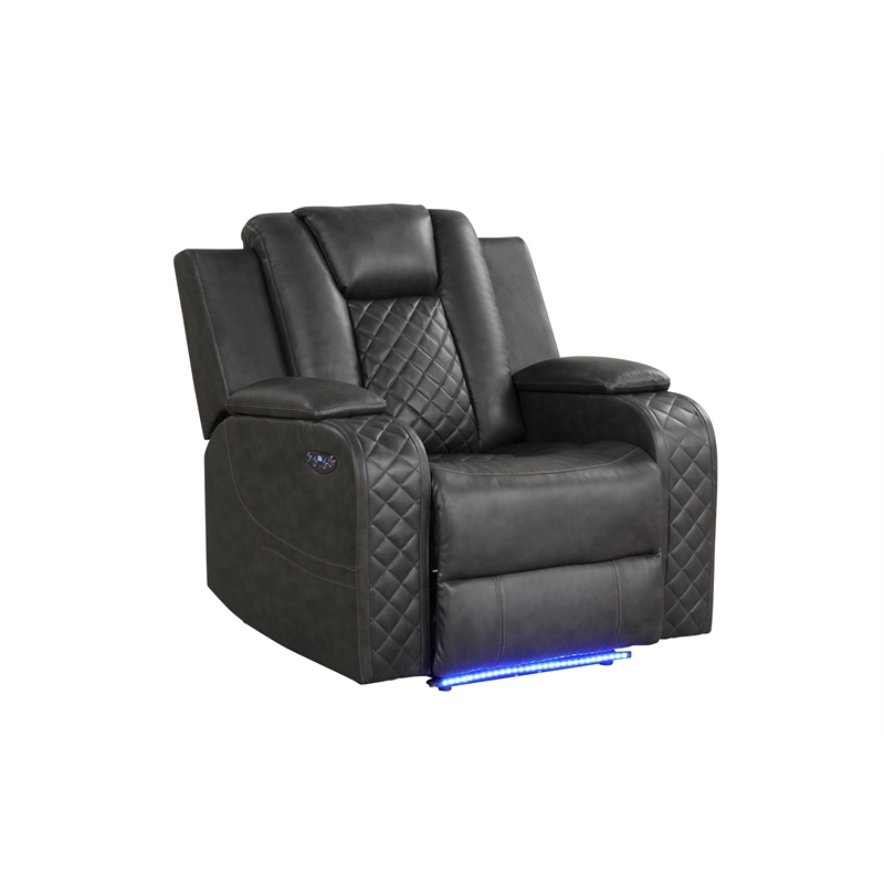 Benz LED & Power Recliner 3 PC Made With Faux Leather in Gray