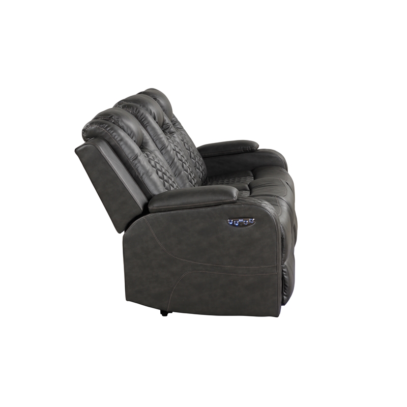 Benz LED & Power Recliner 3 PC Made With Faux Leather in Gray