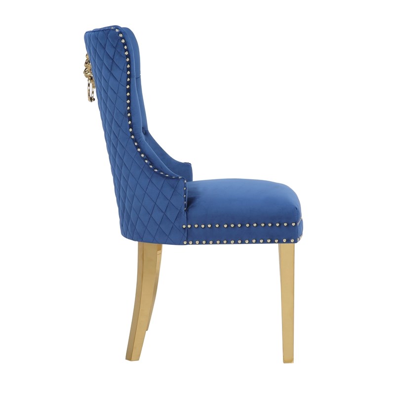 Simba Gold 2 Piece Dinning Chair Finish with Velvet Fabric in Navy