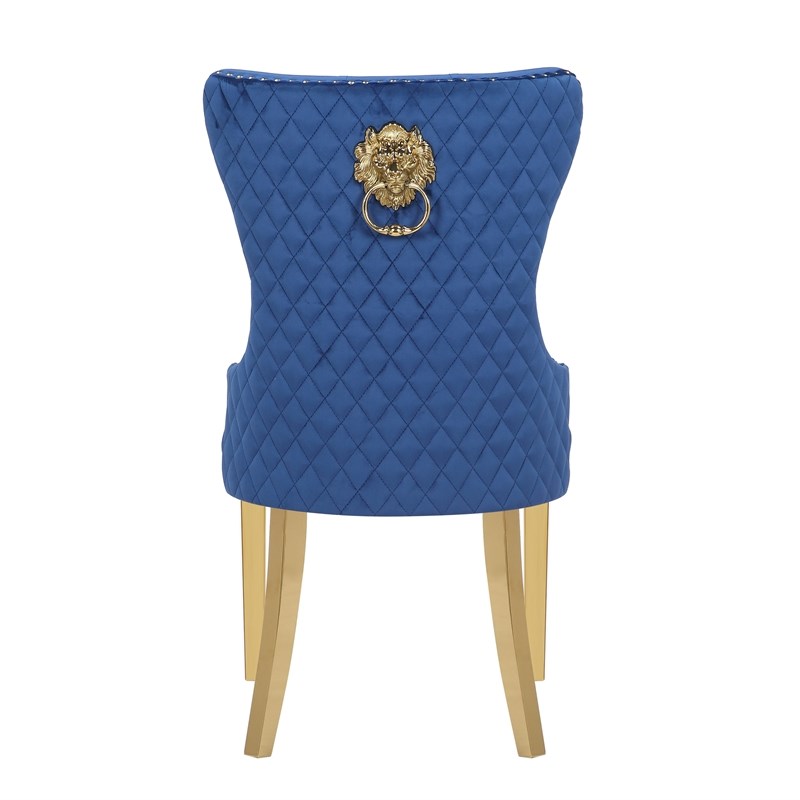 Simba Gold 2 Piece Dinning Chair Finish with Velvet Fabric in Navy