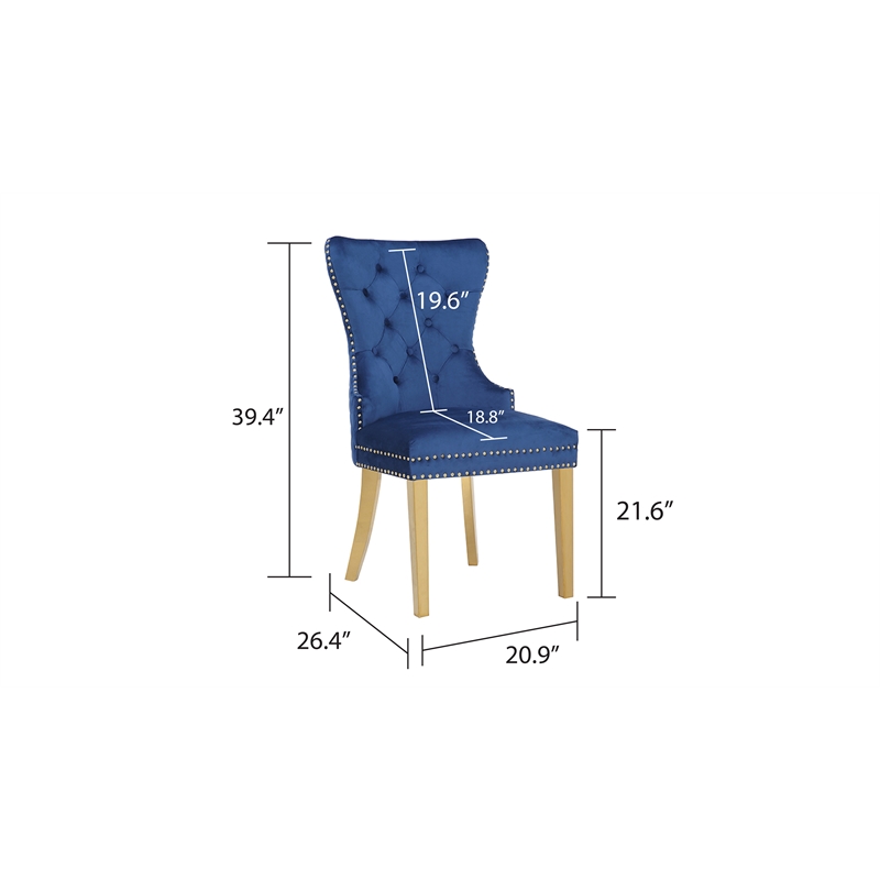 Simba Gold 2 Piece Dinning Chair Finish with Velvet Fabric in Navy