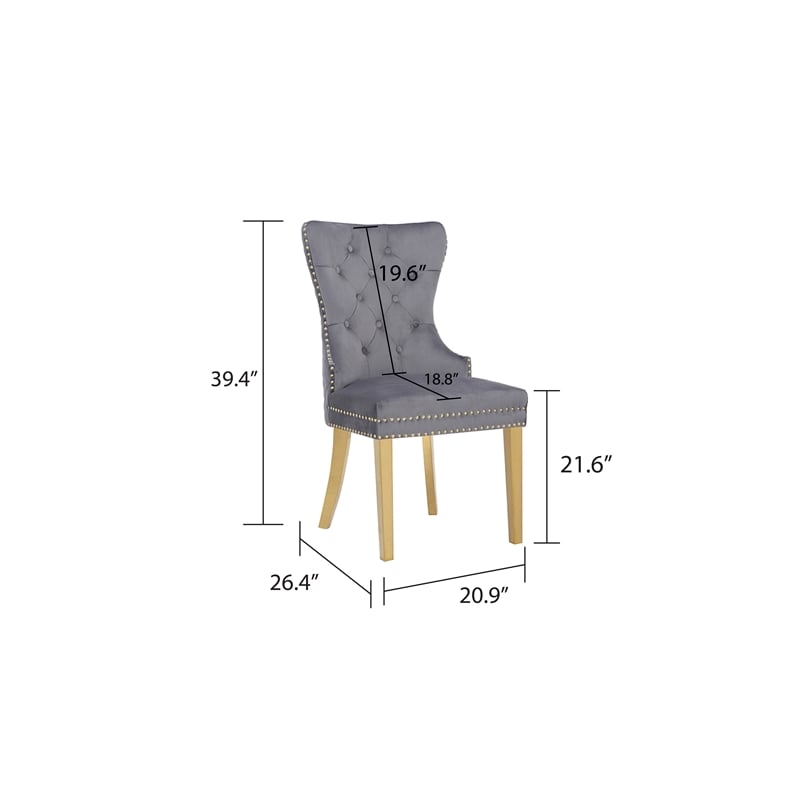 Simba Gold 2 Piece Dinning Chair Finish with Velvet Fabric in Dark Gray