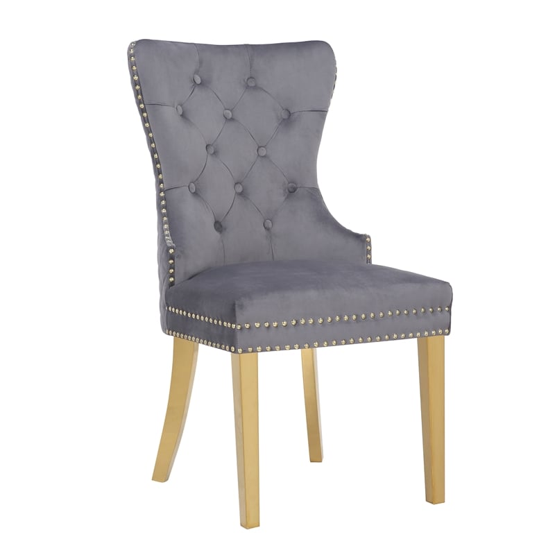 Simba Gold 2 Piece Dinning Chair Finish with Velvet Fabric in Dark Gray