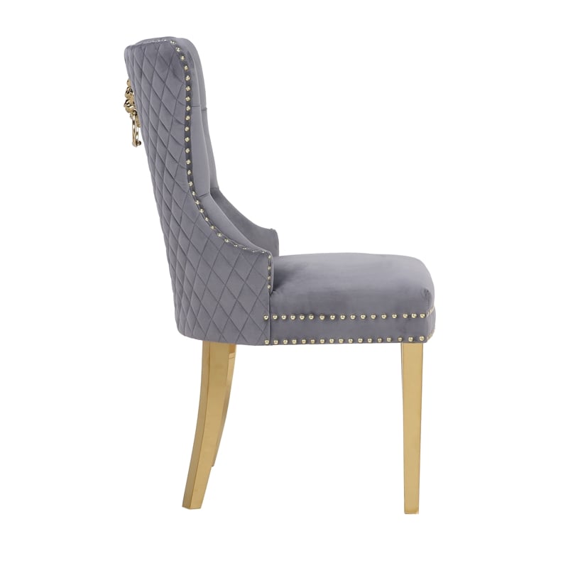 Simba Gold 2 Piece Dinning Chair Finish with Velvet Fabric in Dark Gray