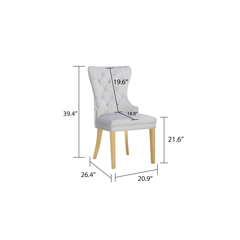 Simba Gold 2 Piece Dinning Chair Finish with Velvet Fabric in Light Gray