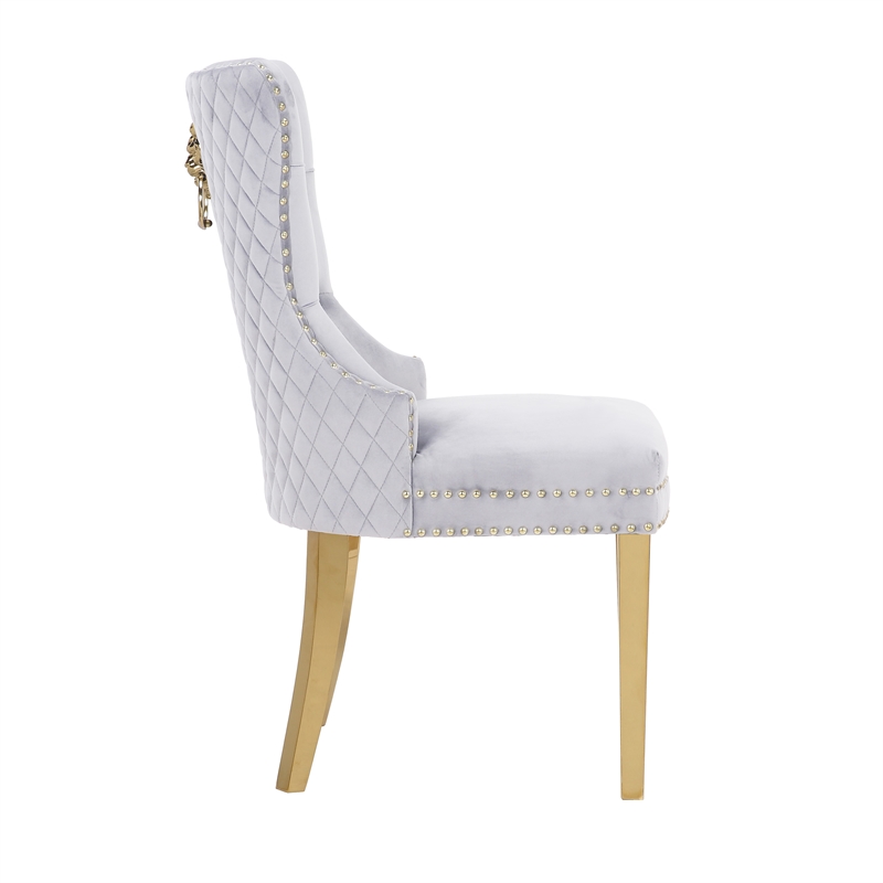 Simba Gold 2 Piece Dinning Chair Finish with Velvet Fabric in Light Gray