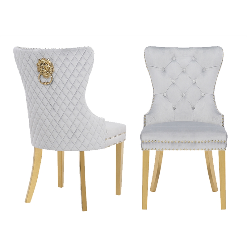 Simba Gold 2 Piece Dinning Chair Finish with Velvet Fabric in Light Gray