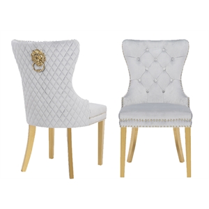 Simba Gold 2 Piece Dinning Chair Finish with Velvet Fabric in Light Gray