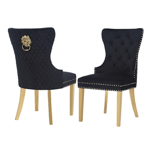 simba gold 2 piece dinning chair finish with velvet fabric in black