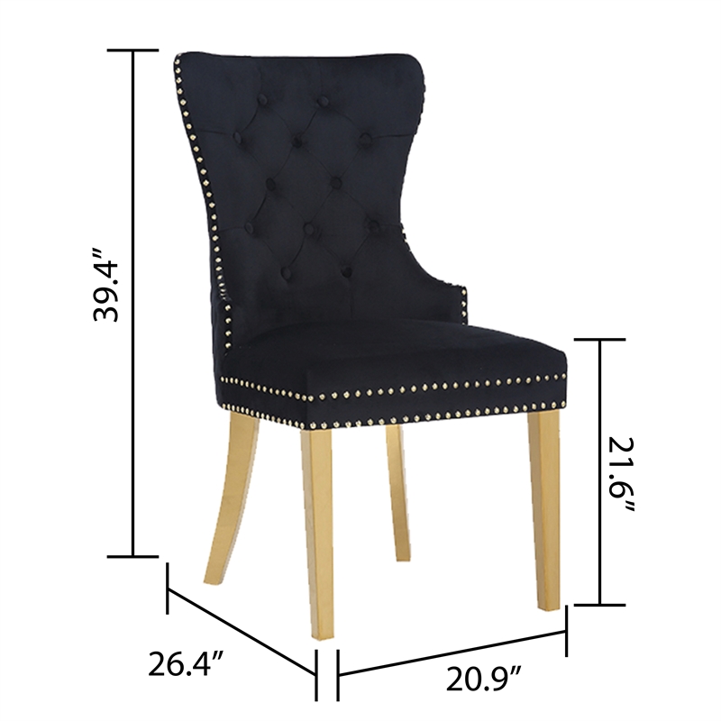 Simba Gold 2 Piece Dinning Chair Finish with Velvet Fabric in Black