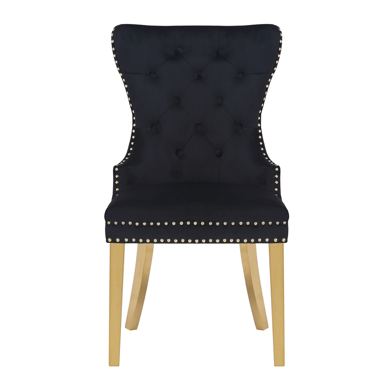 Simba Gold 2 Piece Dinning Chair Finish with Velvet Fabric in Black