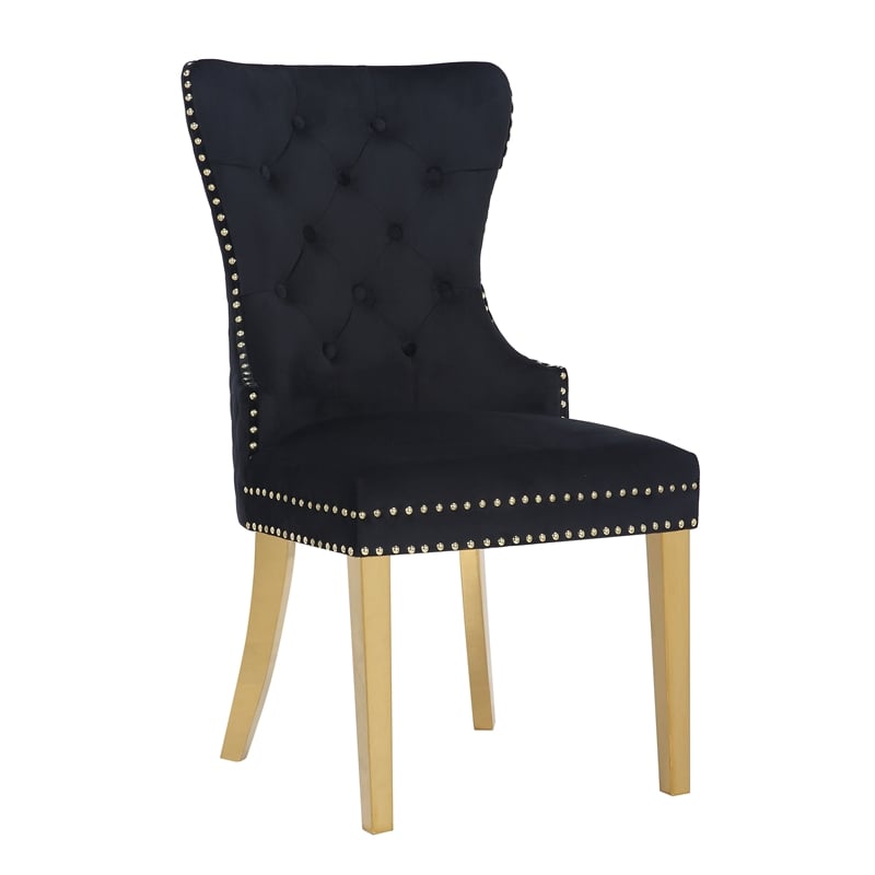 Simba Gold 2 Piece Dinning Chair Finish with Velvet Fabric in Black