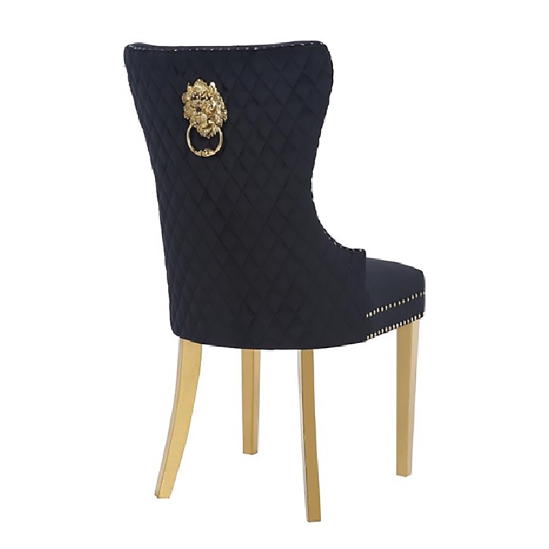 Simba Gold 2 Piece Dinning Chair Finish with Velvet Fabric in Black