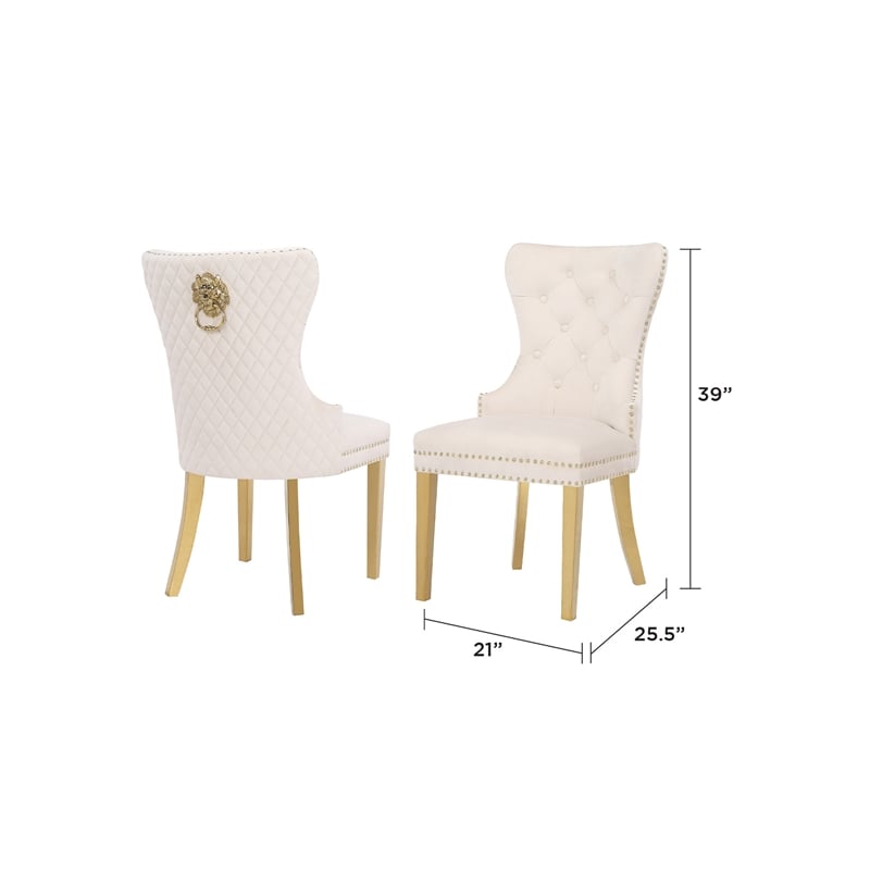 Simba Gold 2 Piece Dinning Chair Finish with Velvet Fabric in Beige