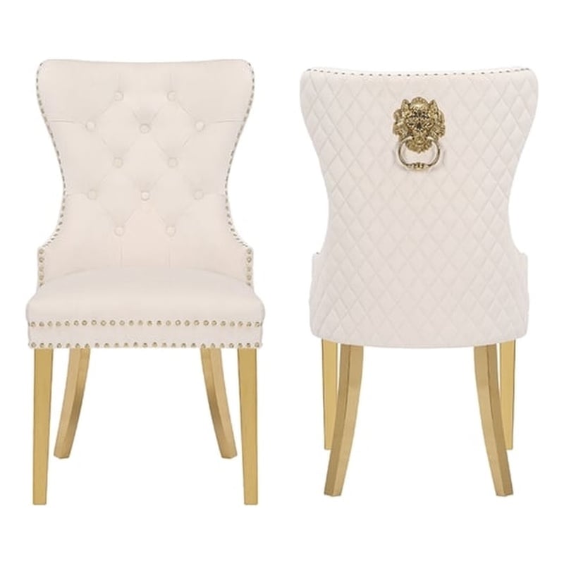Simba Gold 2 Piece Dinning Chair Finish with Velvet Fabric in Beige