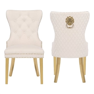 Simba Gold 2 Piece Dinning Chair Finish with Velvet Fabric in Beige