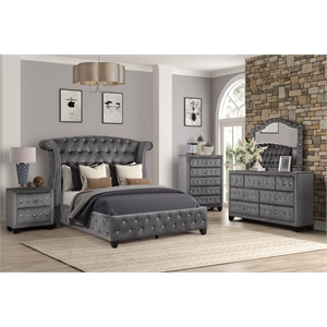 Sophia Queen 5 Pc Upholstery Bedroom Set Made With Wood in Gray