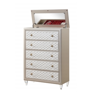 tifany 5 drawer chest made with wood in ivory & champagne gold color