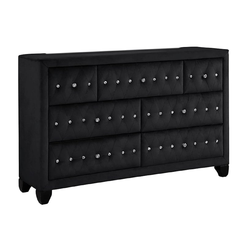 Sophia Crystal Tufted Dresser finished with Wood in Black
