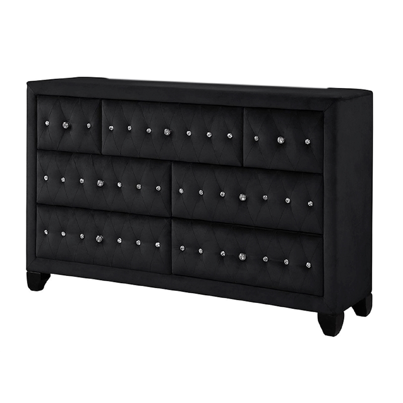 Sophia Crystal Tufted Dresser finished with Wood in Black