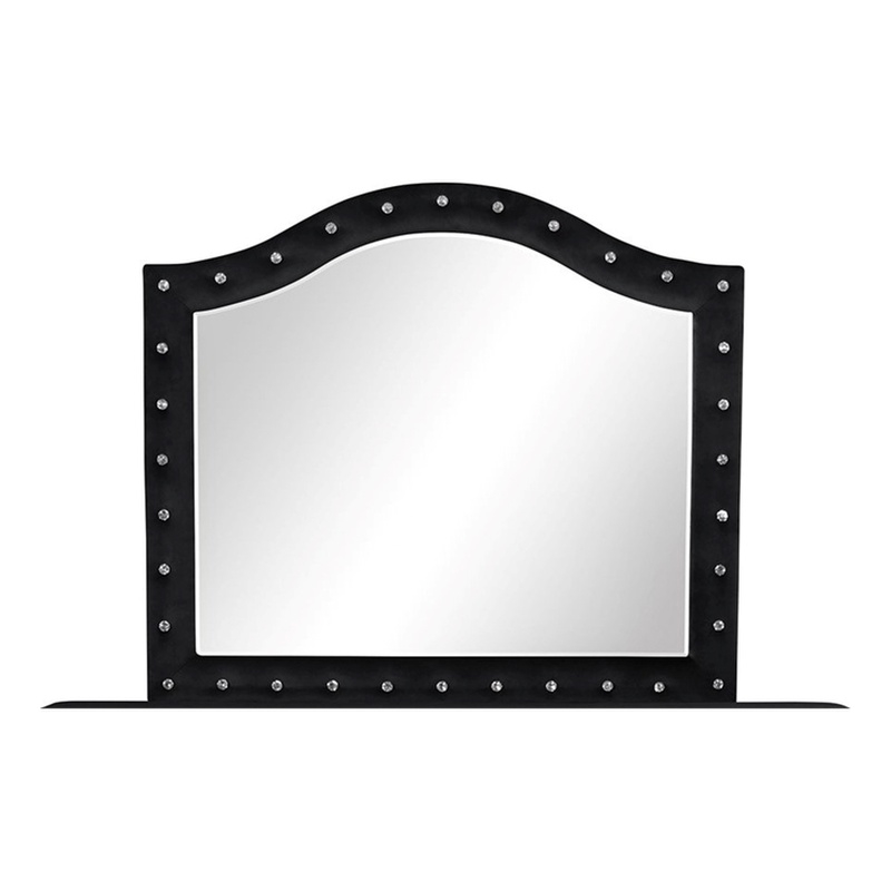Sophia Crystal Tufted Mirror finished with Wood in Black