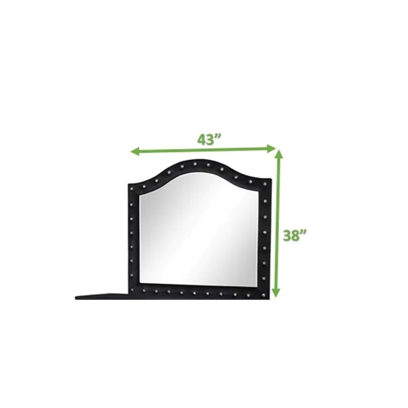 Sophia Crystal Tufted Mirror finished with Wood in Black