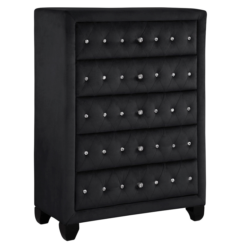 Sophia Crystal Tufted Chest finished with Velvet Fabric / Wood in Black