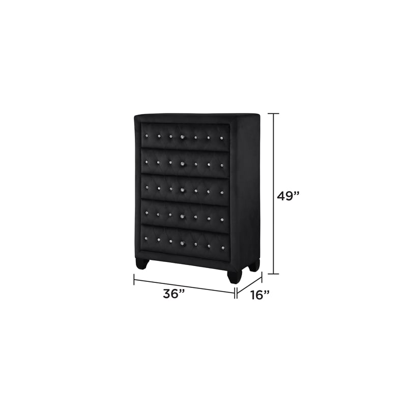 Sophia Crystal Tufted Chest finished with Velvet Fabric / Wood in Black